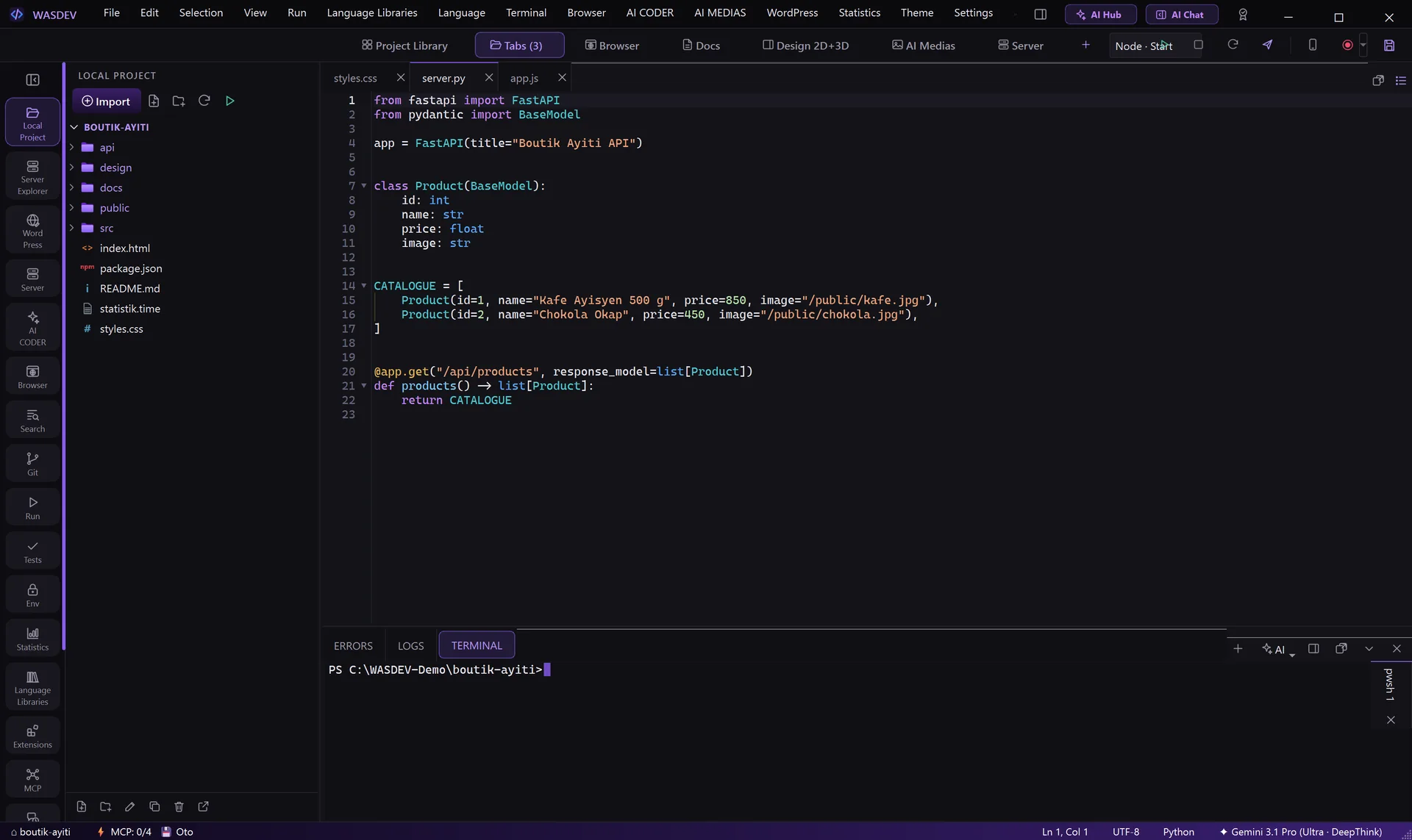 Python API file open in the editor with the integrated terminal